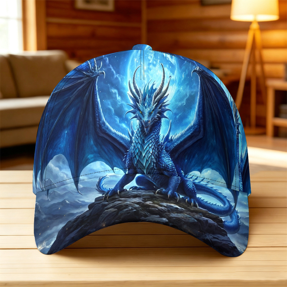 TEMU 1pc, Fantasy Style Blue Dragon 2d Flat Pattern Printed Baseball , Fashionable Trendy Versatile Sunshade Hat, , Lightweight, Ventilated,