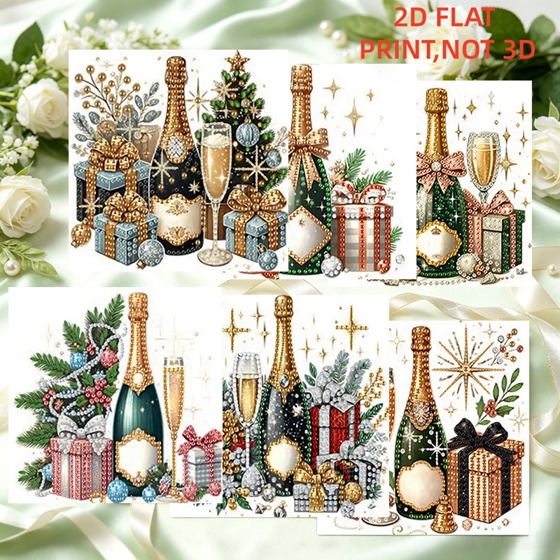 TEMU 6pcs Set 15.0 X 30.0 Cm / 5.9 X Inches Diamond Painting Light Luxury Christmas Greeting Card Invitation, White Canvas For Painting And Writing,