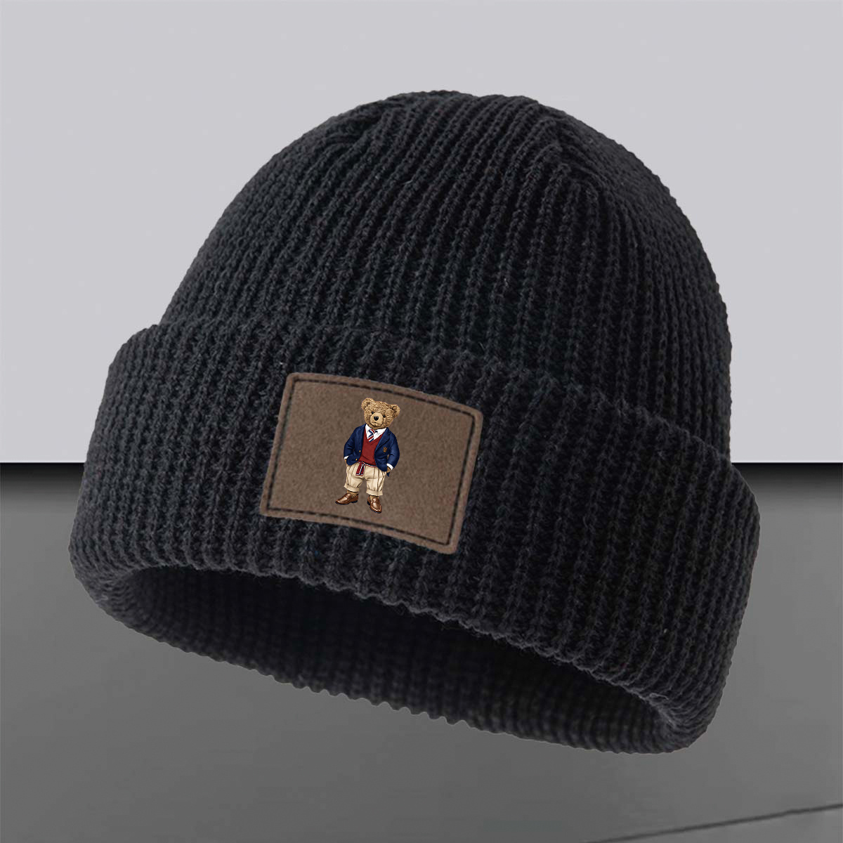 TEMU Cappello unisex pullover a maglia senza tesa con in e motivo a orsetto giocattolo stampato, cappello da sci, cappello hip-hop, cappello casual,