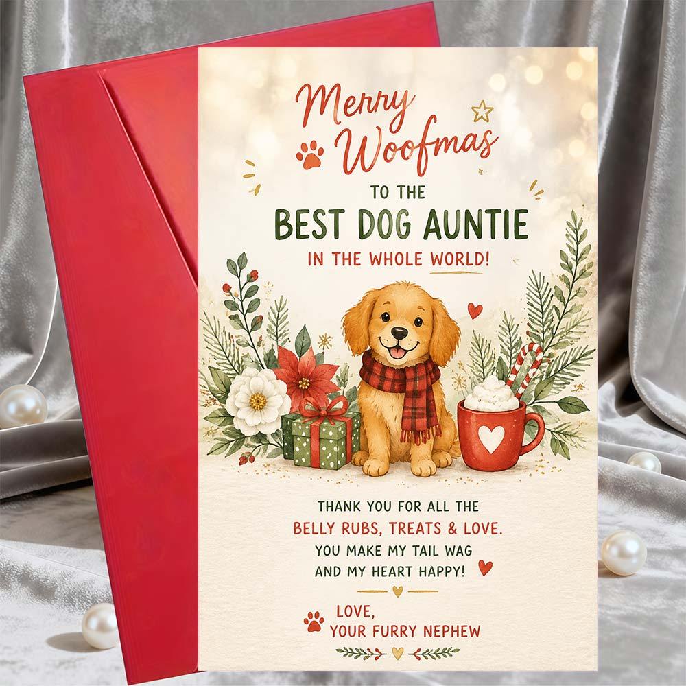 TEMU 1pc Greeting Card And 1pc Envelope Merry Woofmas Greeting Card For Dog Auntie Christmas Holiday Gift From Furry Nephew Appreciation Card For