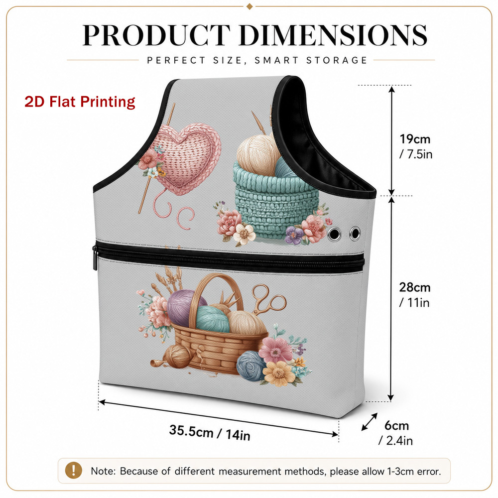 TEMU 1pc Portable Yarn & Crochet Hook Organizer With Yarn Basket Decor Pattern - Zippered Craft Storage Bag, Needles Holder Case, Perfect Gift For