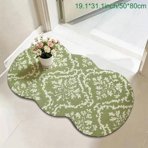 2d flat painting irregular floor mat living room bedroom carpet retro classic carpet white floral pattern suitable for living room bedroom study office dining room machine washable and non slip home decor