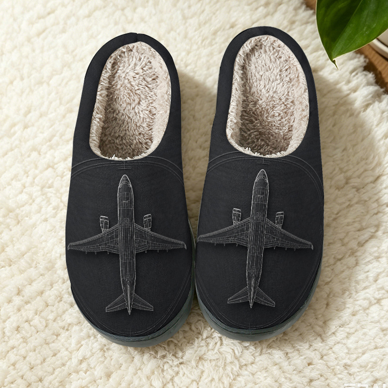TEMU 1 Pair Airplane Blueprint Designed Slippers, Fashion Soft Slippers With Sole, Comfortable Warm Plush House Slippers For Women And Men Home