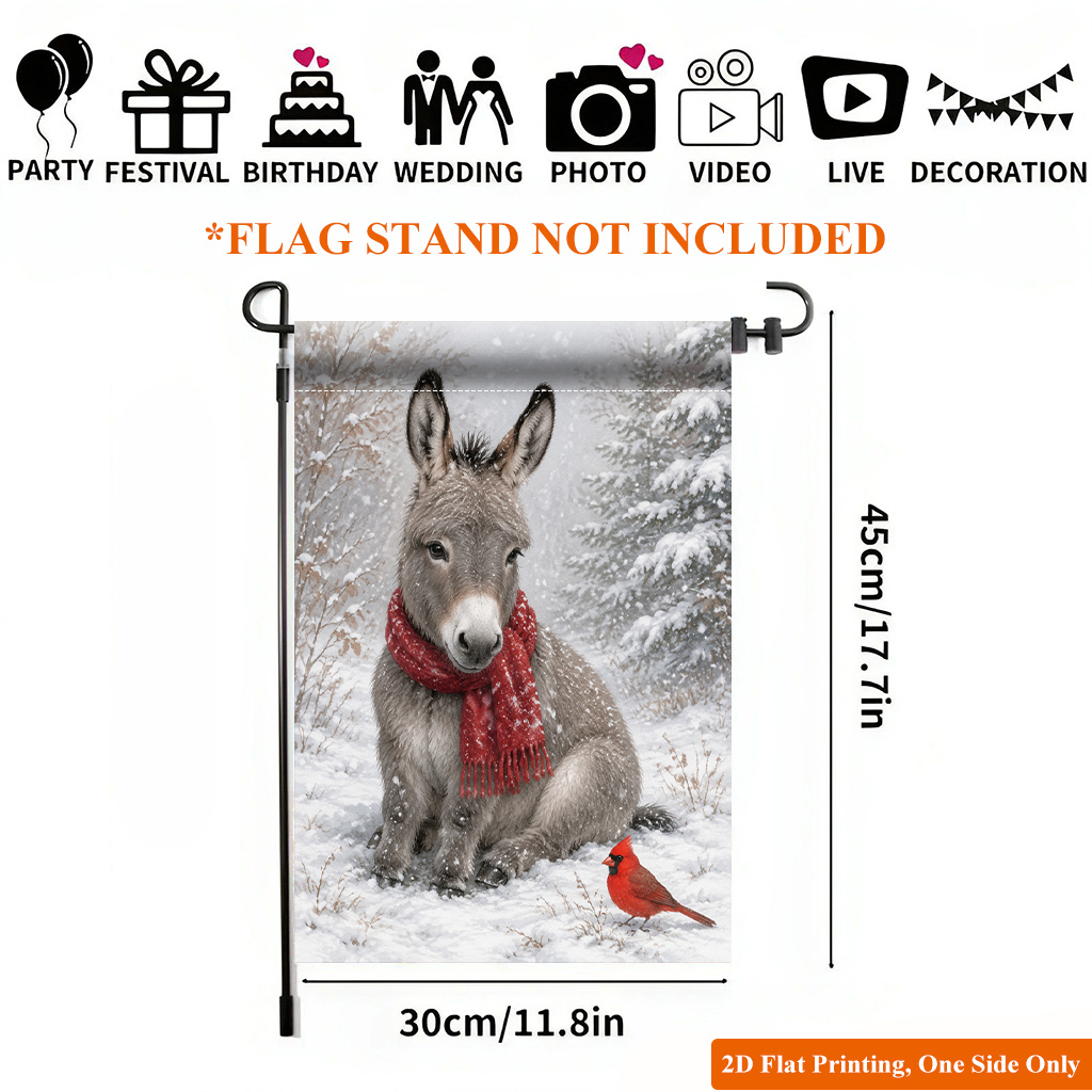 TEMU 2d Flat - 2d Flat Printing Garden Flag 1pc, Christmas Donkey In Snow Yard Garden Flag With Single Sided Printing, Durable Polyester Outdoor