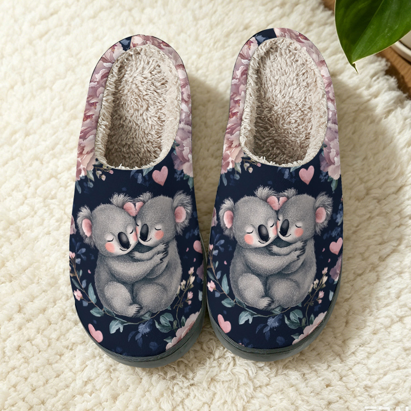 TEMU 1 Pair Koala Flower Slippers Suitable For , Sole Warm Plush House With Koala & Flower, Soft Indoor/outdoor Footwear For Home Bedroom, Tpr Sole &