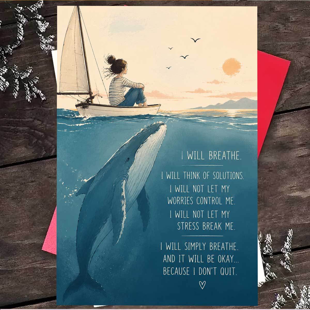 TEMU 1 Greeting Card + 1 Envelope. 2d Flat 1pc And Inspirational Holiday Greeting Card, Featuring A Girl Sailing A Boat With A In The Deep Sea,