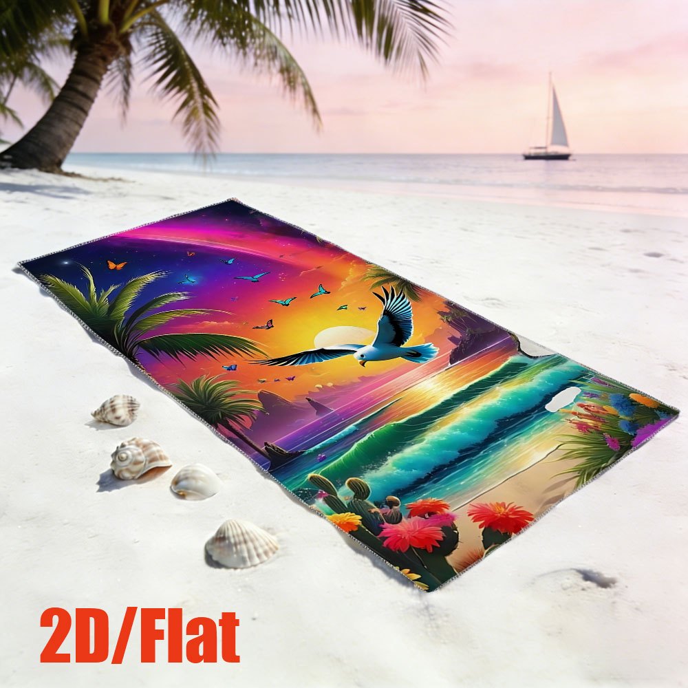 artikel foto [jit] 1   extra   microvezel strandhanddoek - zacht, lichtgewicht en draagbaar, heeft een goede waterabsorptie, zandvrij, prachtige zonsondergang met vogels die over de oceaan vliegen. geschikt voor reizen, picknicks, strand, kamperen