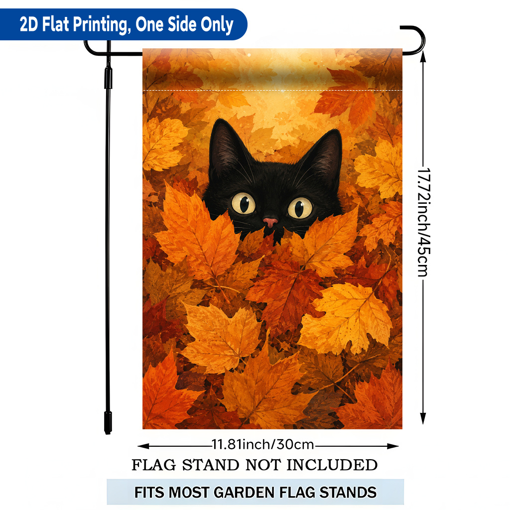 TEMU 2d Flat, 2d Flat Printing Garden Flag 1pc, Cat Hiding Single Sided Pringing Garden Flag, Polyester, Holiday Yard Banner, For Outdoor Home, Yard