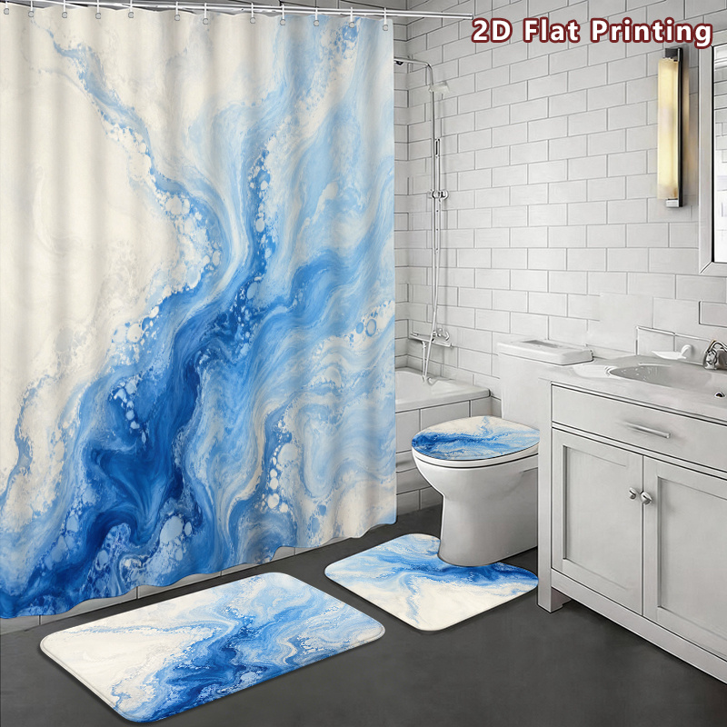 4pcs Abstract Fluid Marble Shower Curtain Set with Bath Mat