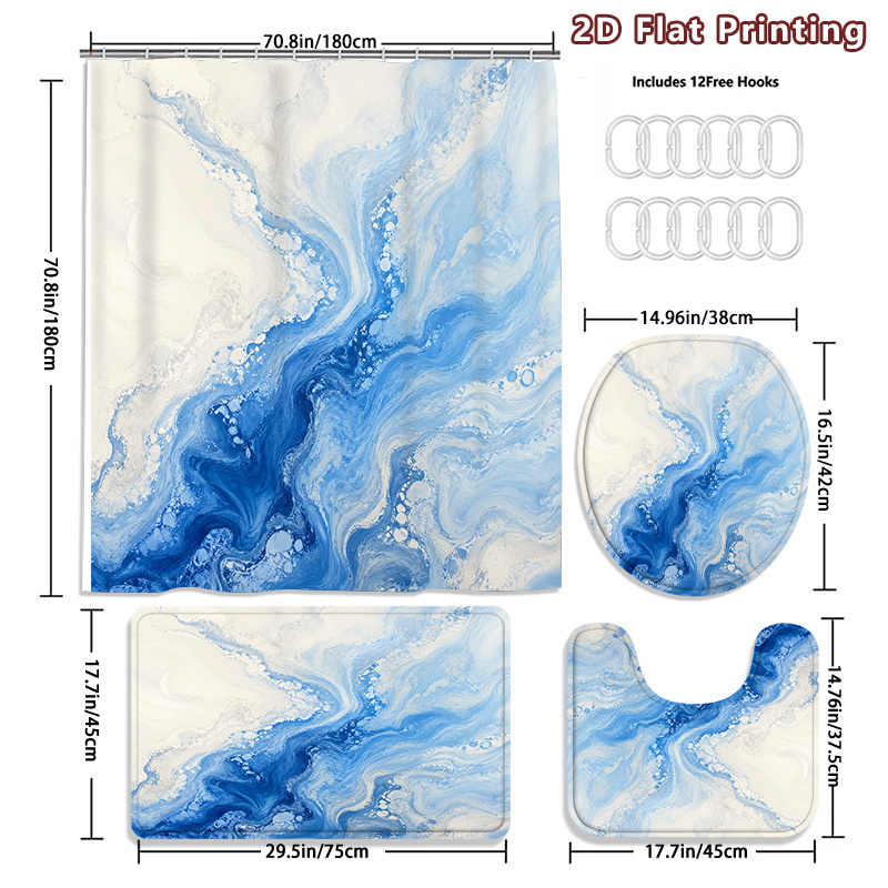 4pcs Abstract Fluid Marble Shower Curtain Set with Bath Mat