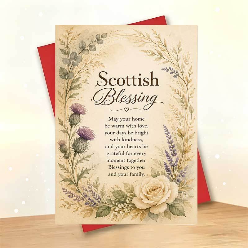TEMU 1pc Greeting Card And 1pc Envelope, Elegant Floral Greeting Card, Thistle And "scottish Blessing", For , Seasonal Vintage Style Card