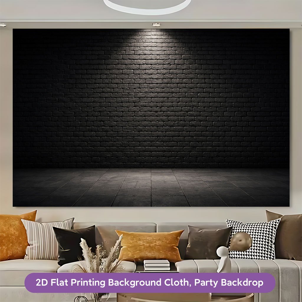 Modern Minimalist Illuminated Dark Brick Wall Panel Backdrop Banner