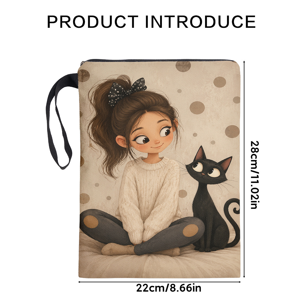 TEMU Book Sleeve 1pc, White Sweater Black Cat Double-sided Print Book Sleeve, Book Cover For Book Lovers, Reusable And Washable Fabric Cover With