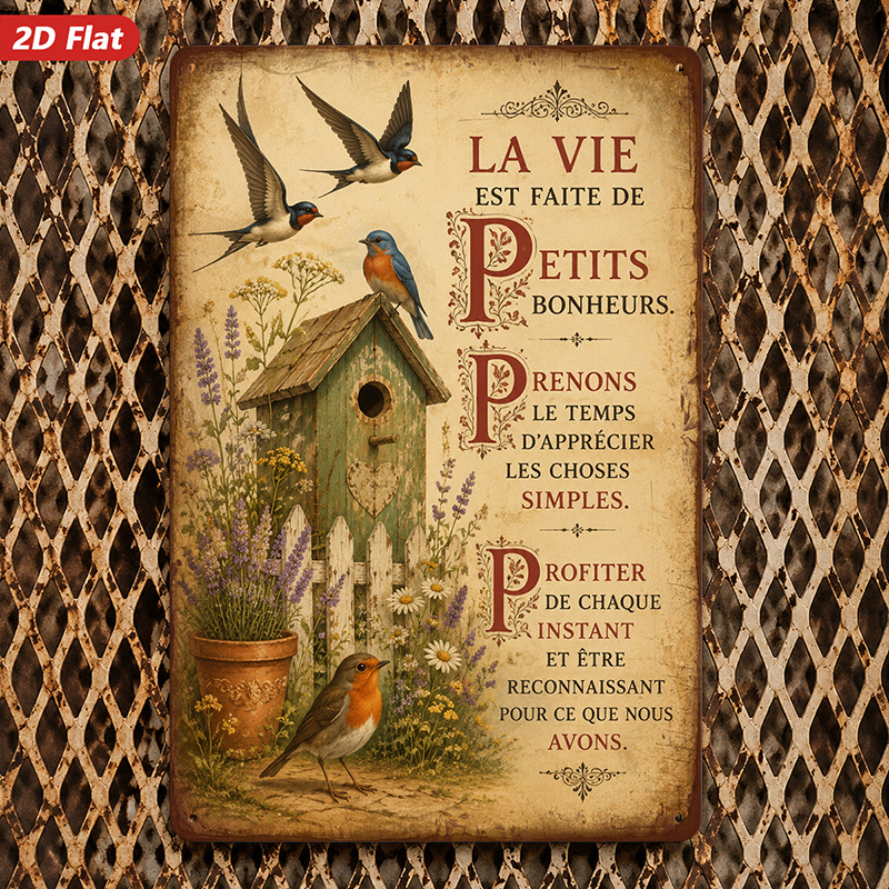 TEMU 2D Plat - Panneau Décoratif, 2D Plat, 1pc Maison de Pigeon Rustique Oiseaux Métal Panneau Art Mural, Convient pour Bureau Studio, Française Art,