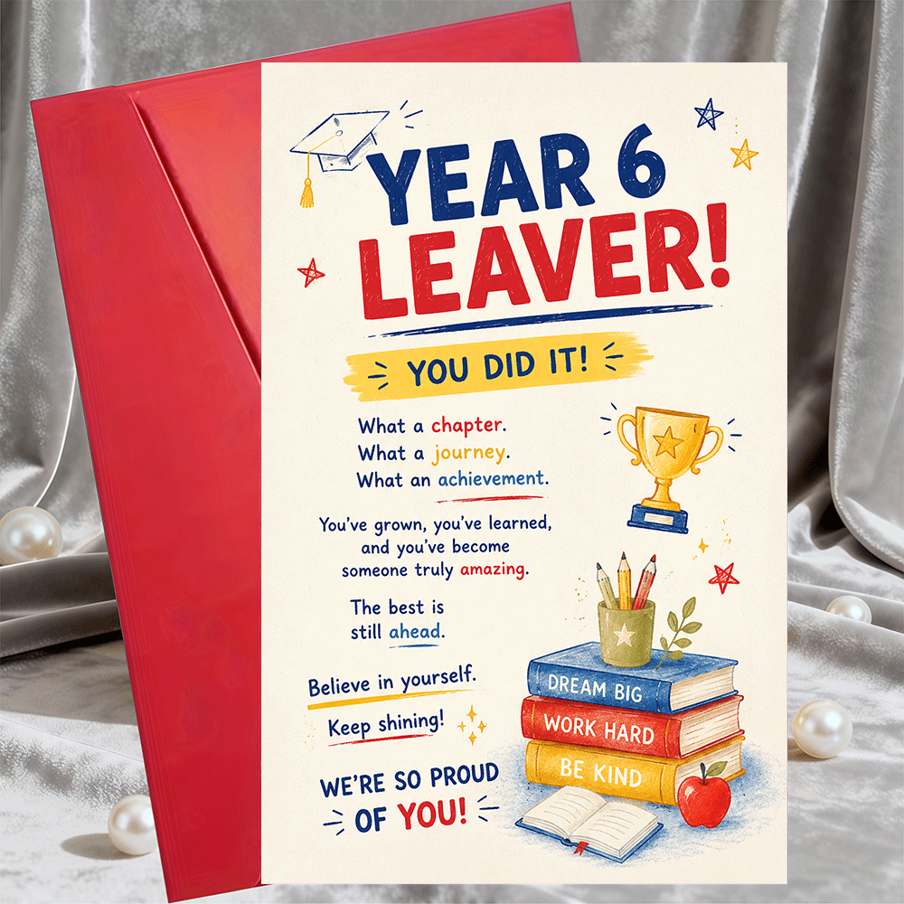 TEMU 1 Greeting Card And 1 Envelope Graduation Greeting Card For Year 6 Leaver Celebration Flat Note Card For Students And Success Gift For School