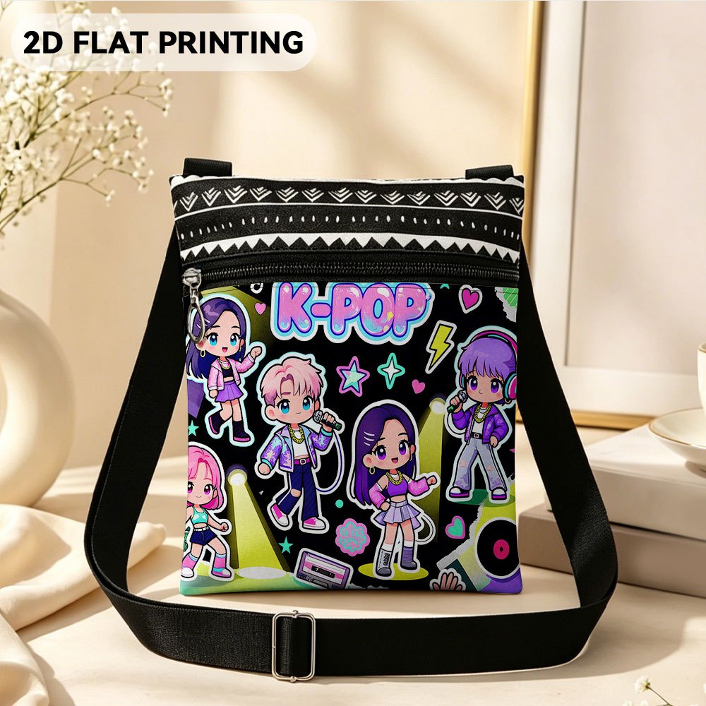 TEMU 1pc [2d Flat Printing] Kpop Microphone Star Heart Crossbody Bag For Daily Use, Vibrant Patterns Reusable Lightweight Small Favor Bag Gift For