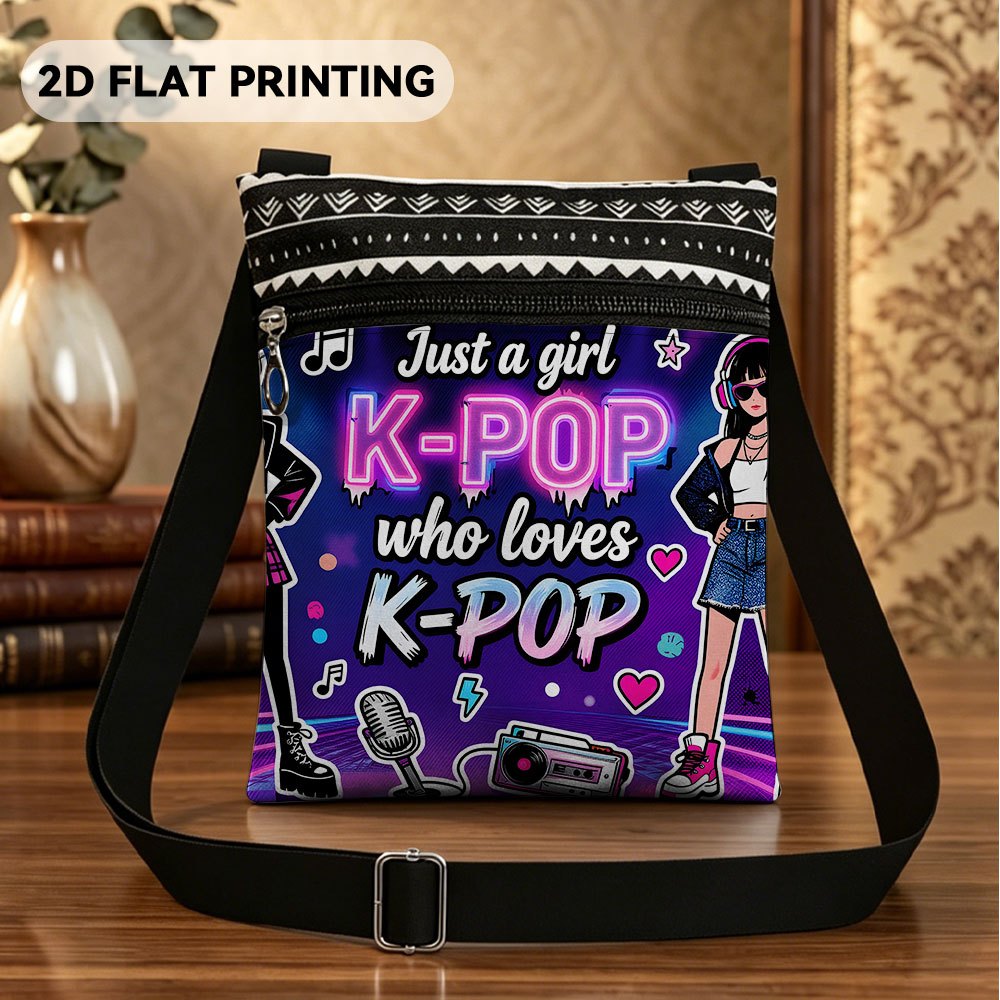 TEMU 1pc [2d Flat Printing] Kpop Microphone Star Heart Crossbody Bag For Daily Use, Vibrant Patterns Reusable Lightweight Small Favor Bag Gift For