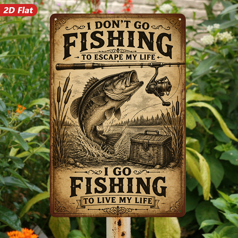 TEMU 2d Flat, 1pc Vintage Fishing Quote Metal Sign Wall Art, Fishing To Live My Life, Jumping , Rod And Reel, Ideal For Living Room Kitchen Bedroom,