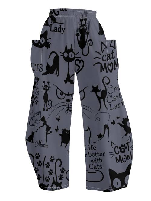 womens casual pants with gray cat print and featuring a and offer blending daily relaxation with vitality