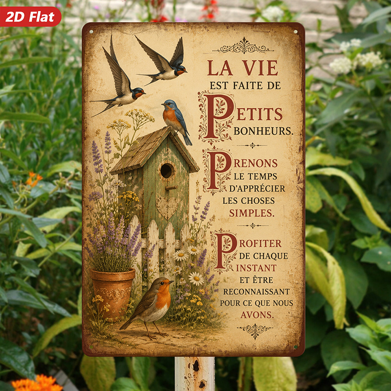 TEMU Plaque Métallique 2D Plate, 1pc Maison de Pigeon Rustique, Art Mural, pour Bureau Studio, Française, Maison de Pigeon Vintage, Hirondelles
