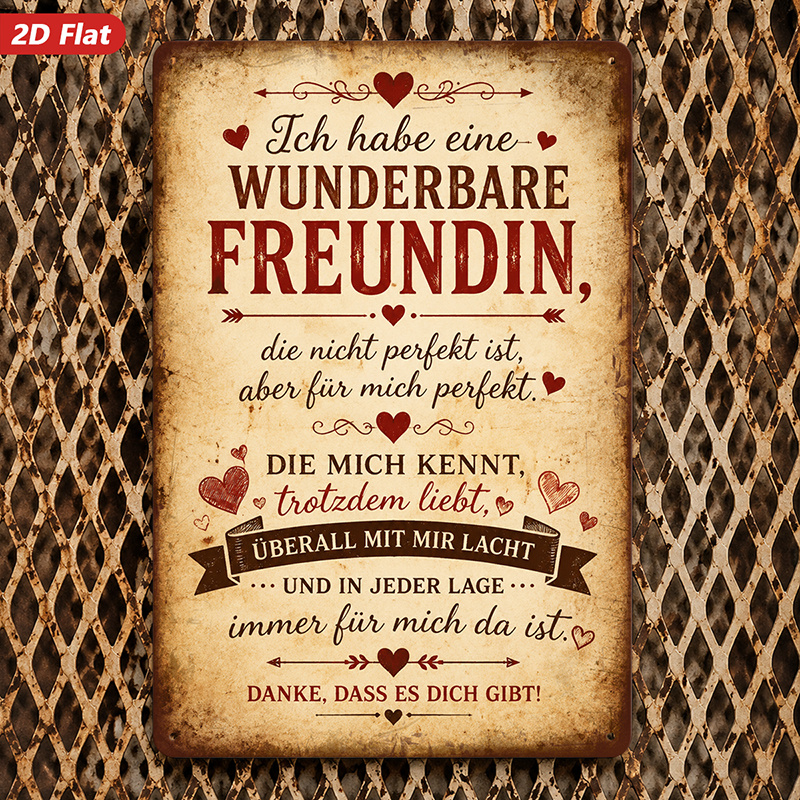 TEMU 2d Flat, 1pc Best Friend Quote Metal Sign Wall Art, Wonderful Friend Message, German Friendship Text, Heart Accents, Home Decor, Perfect For