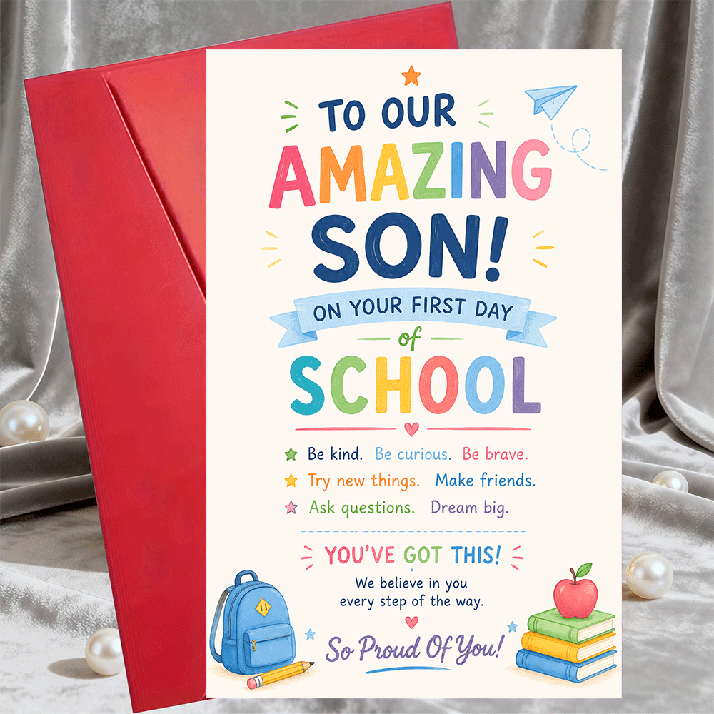 TEMU 1 Carte de vœux + 1 Enveloppe - Carte de vœux pour fils d'école - Note d'encouragement - Papeterie à plat pour la de la rentrée scolaire et