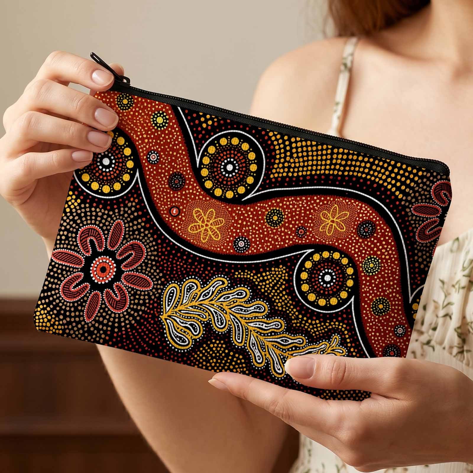 TEMU 2d Flat Printing Makeup Bag, Vibrant Dot Art Design For Travel And Daily Use, Stylish Storage For Cosmetics And Essentials, 2d Flat