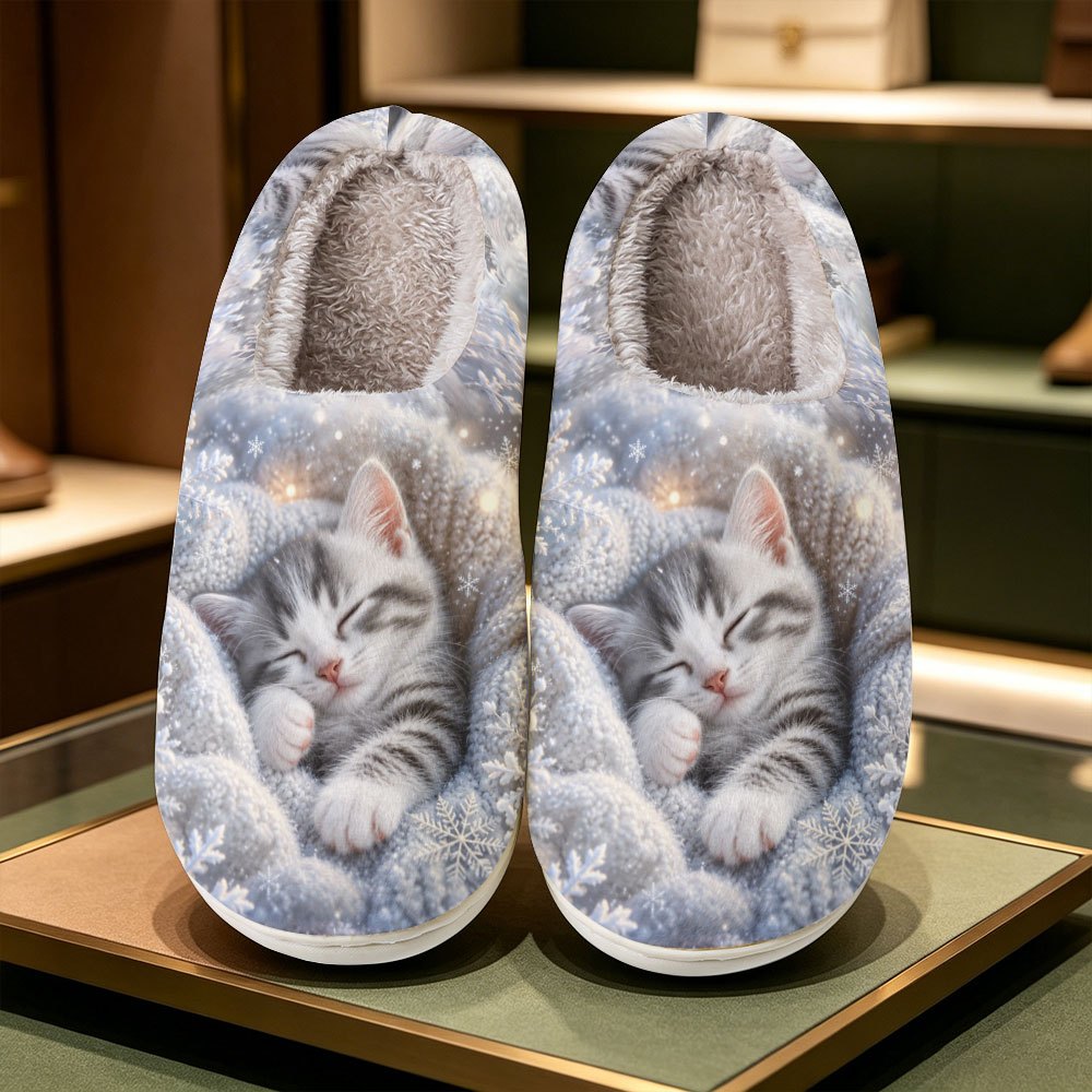 TEMU Kitten Snowflake Starlight Knit Texture Print Women's Fashion Printed Slippers, Elegant And Simple, Unisex Style For Couples, Essential For