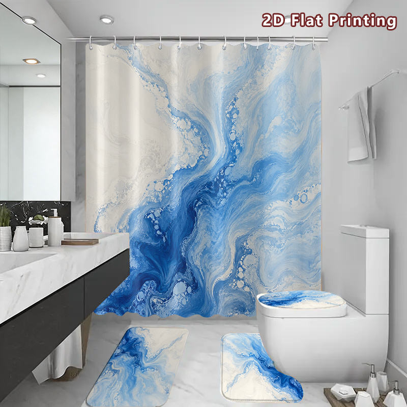 4pcs Abstract Fluid Marble Shower Curtain Set with Bath Mat
