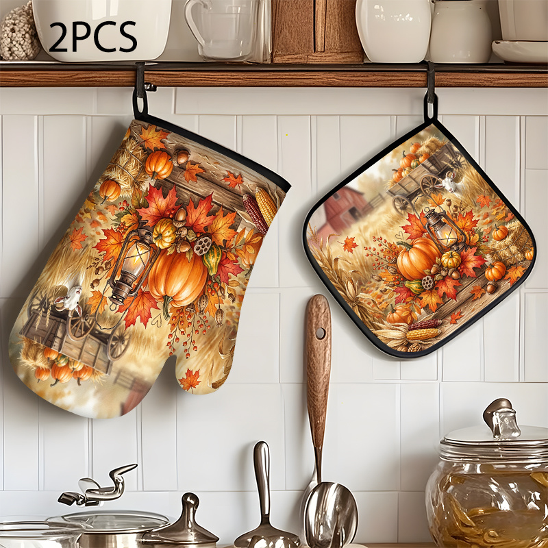 TEMU 2pcs Fall Thanksgiving Day Autumn Kitchen Heat Resistant Pot Holders Oven Mitts High-temperature Hot Pads Potholders For Cooking Baking Bbq,