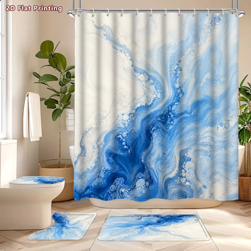 4pcs Abstract Fluid Marble Shower Curtain Set with Bath Mat