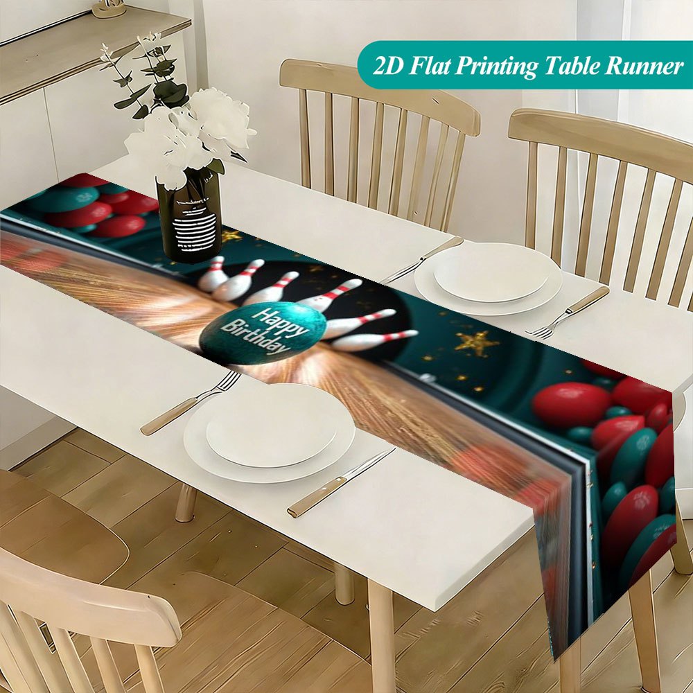 TEMU 2d Flat Banner, 1pc, Table Runner With Bowling And "happy Birthday" Design, Themed Party Decoration, Suitable For Dining Tables, Coffee Tables,