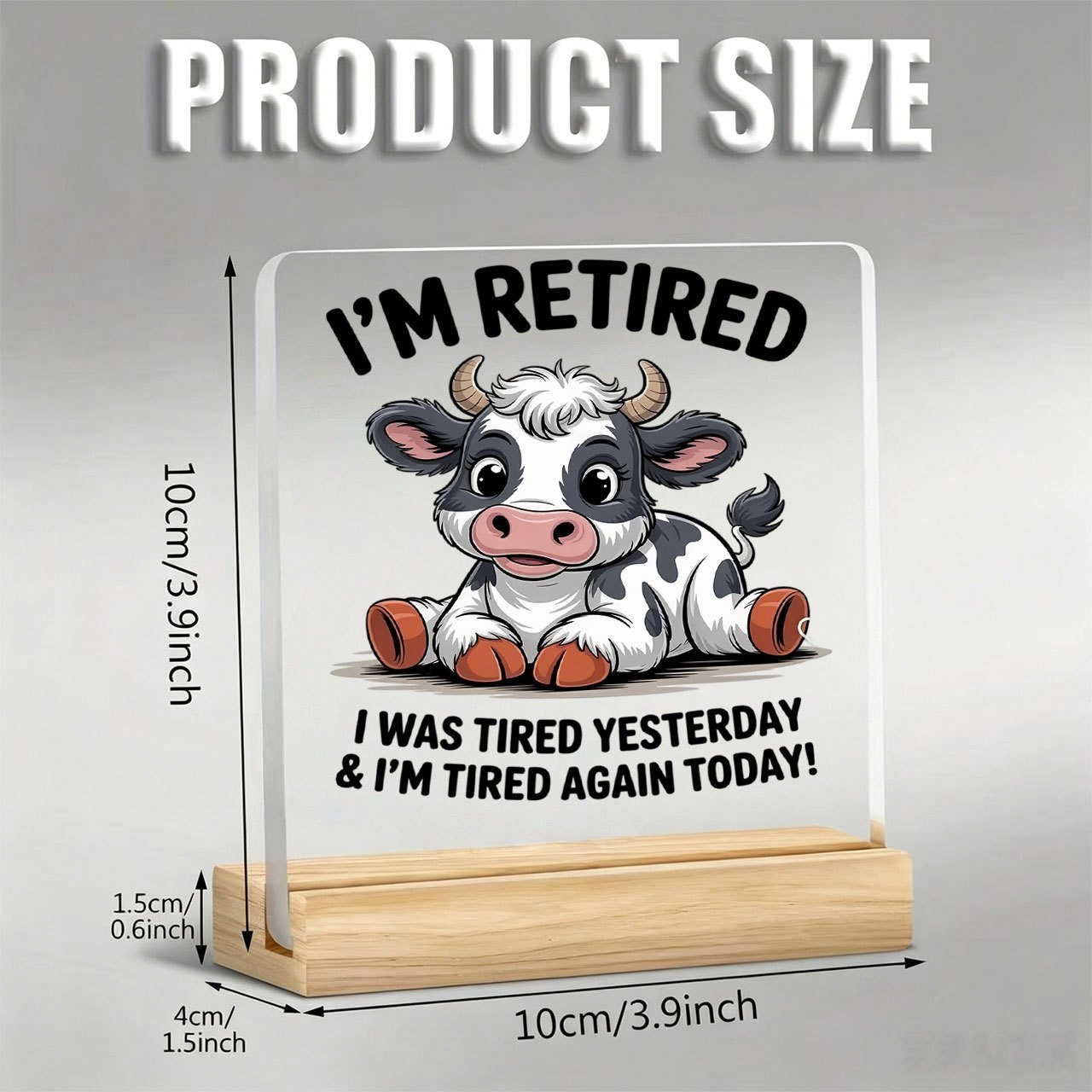 TEMU 1pc Cartoon Black And Ornament With Inspirational Slogan, Acrylic Decoration, With Wooden Base, Paperweight, Office Desktop Accessory, Office