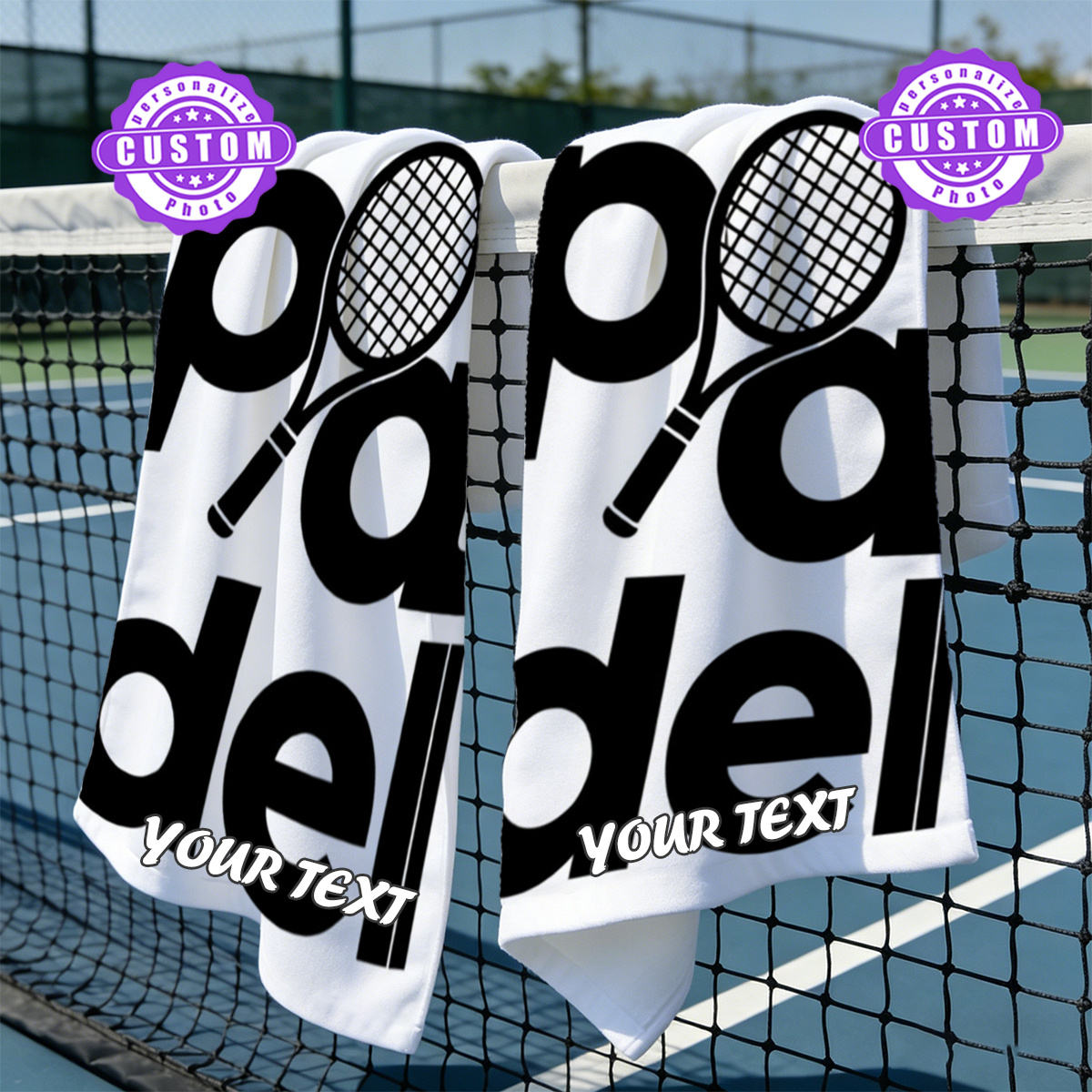 TEMU 2d Flat, Custom 1 Towel, Single-sided Print, Rectangular 15.75x23.62 Inches, Black And White 2d Tennis Racket Pattern, Bulk Customization For