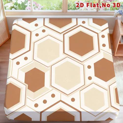 item picture Latacaca 2D Flat Geometric Hexagon Pattern 1pc Fitted Sheet Multiple Sizes Autumn Halloween Suitable for Bedroom Guest Rooms Flat Sheet Breathable Bedding 1pc Fitted Sheet No Pillowcases