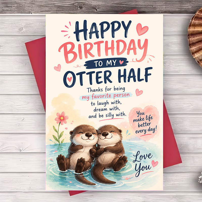TEMU 1 Envelope And 1 Funny Greeting Card Happy Birthday Greeting Card For Boyfriend Girlfriend Husband Wife Cute Otter Design Romantic Anniversary