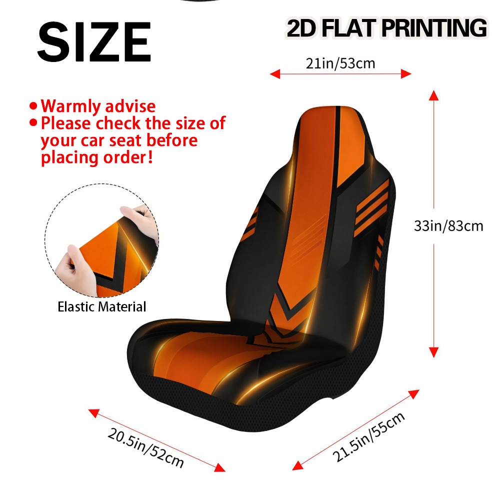 TEMU 2d Flat 2pcs Abstract Black And Orange Geometric Shapes Universal Car Seat Covers Print - Great For Driving, Cars, Family Car, Commute, Sedans -