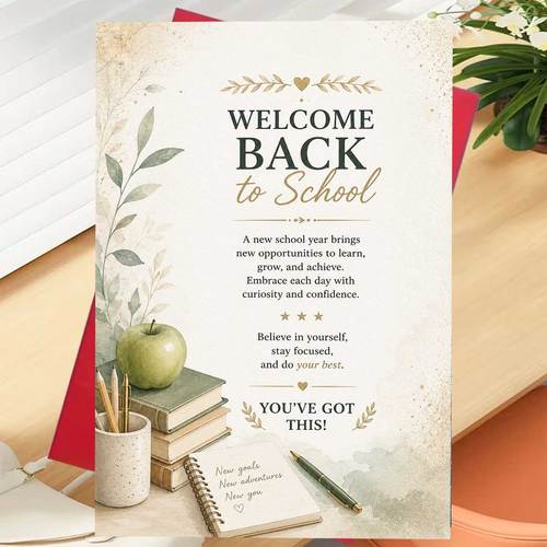 1pc exquisite back to school greeting card featuring books green and stationery printed with welcome back to school and inspirational messages suitable for students with envelope
