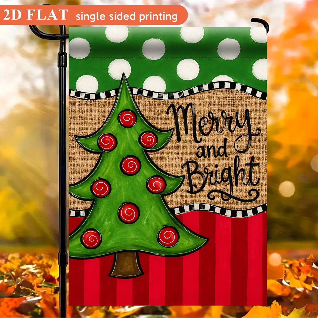TEMU 2d Flat, 2d Flat Garden Flag 1pc, Merry Christmas Tree, Polyester Material, Single-sided Printed Design, Ocean Theme, Summer Theme, Holiday