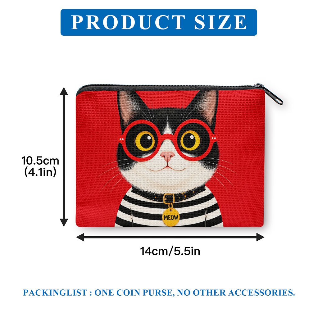 TEMU Coin Purse, Cat Wearing Red Round Glasses Print Coin Purse, Affordable Price, Compact, Can Hold , Keys, Lipstick, Earbuds, Portable Wallet And