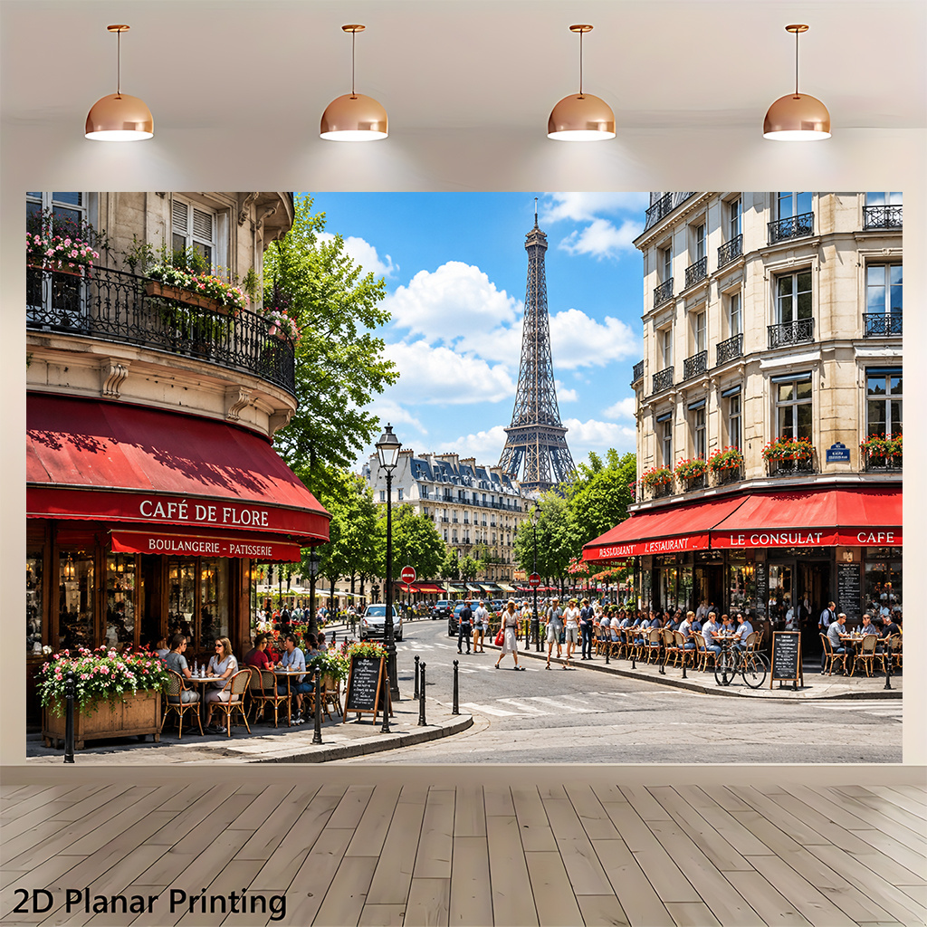 Paris Cafe and Eiffel Tower Polyester Backdrop Decoration