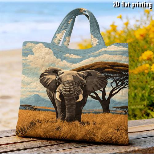 print themed quilted tote bag handheld large capacity fashion printed lightweight shoulder bag reusable durable ideal for picnics camping beach business trips gym