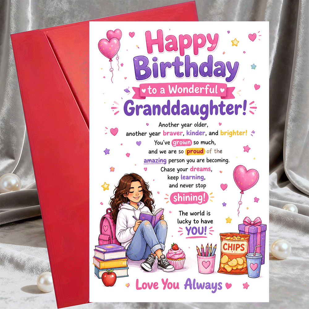 TEMU 1pc Greeting Card And 1pc Envelope Happy Birthday Greeting Card For Granddaughter Message For Birthday Celebration And Special Occasion Gift For