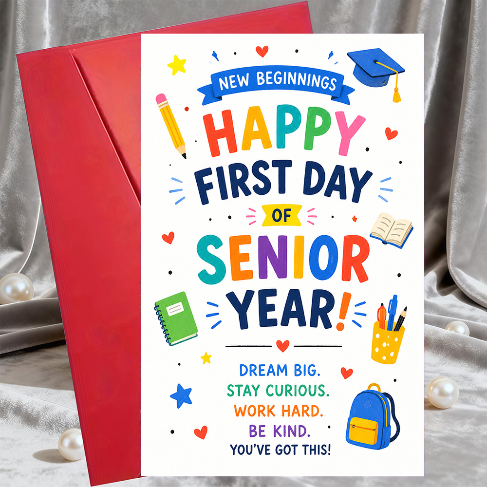 TEMU 1 Greeting Card + 1 Envelopehappy First Day Of Senior Year Greeting Card For High School Students Back To School Encouragement Note For And New