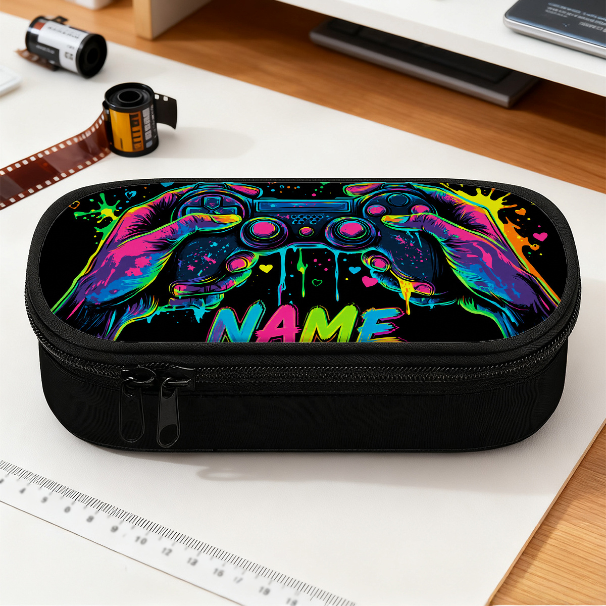 TEMU Trousse à crayons grande taille personnalisée pour de jeu, 1 pièce, avec compartiments zippés, porte-stylo tendance personnalisé avec nom/,