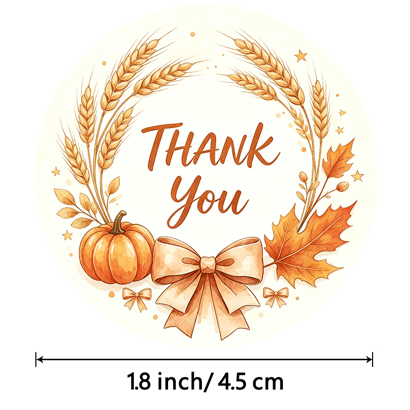 TEMU 48 stuks ronde bedankdecoratiestickers, herfst pompoen tarwe esdoorn strik kransetiketten voor verpakkingen van kleine bedrijven, cadeauzakjes,