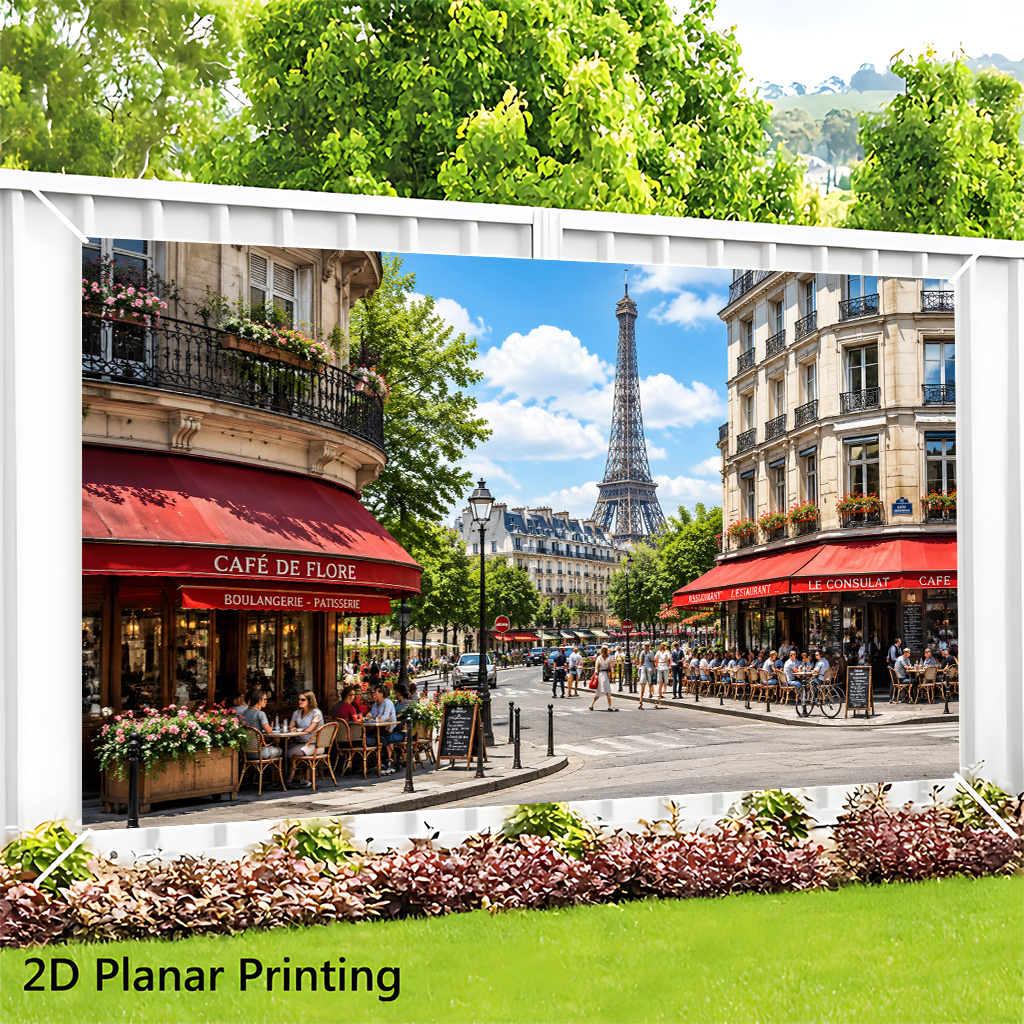 Paris Cafe and Eiffel Tower Polyester Backdrop Decoration