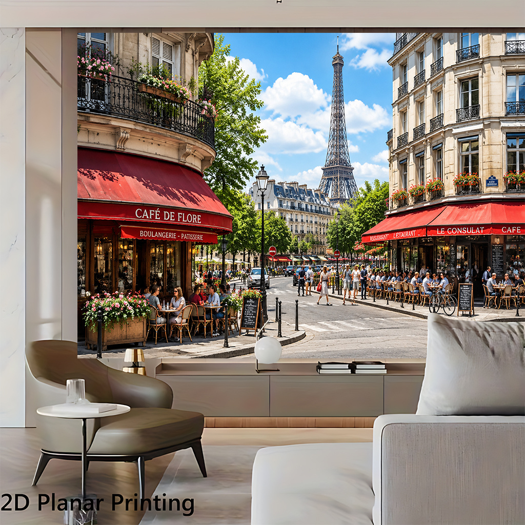 Paris Cafe and Eiffel Tower Polyester Backdrop Decoration
