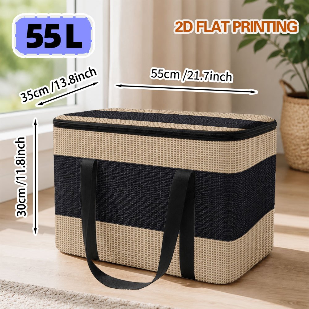 TEMU 2d Flat, 1pc Beige And Black Striped Pattern Lunch Insulated Cooler Bag Box, Reusable Tote Bag For Work, Beach Trips, Days And Camping Holidays,