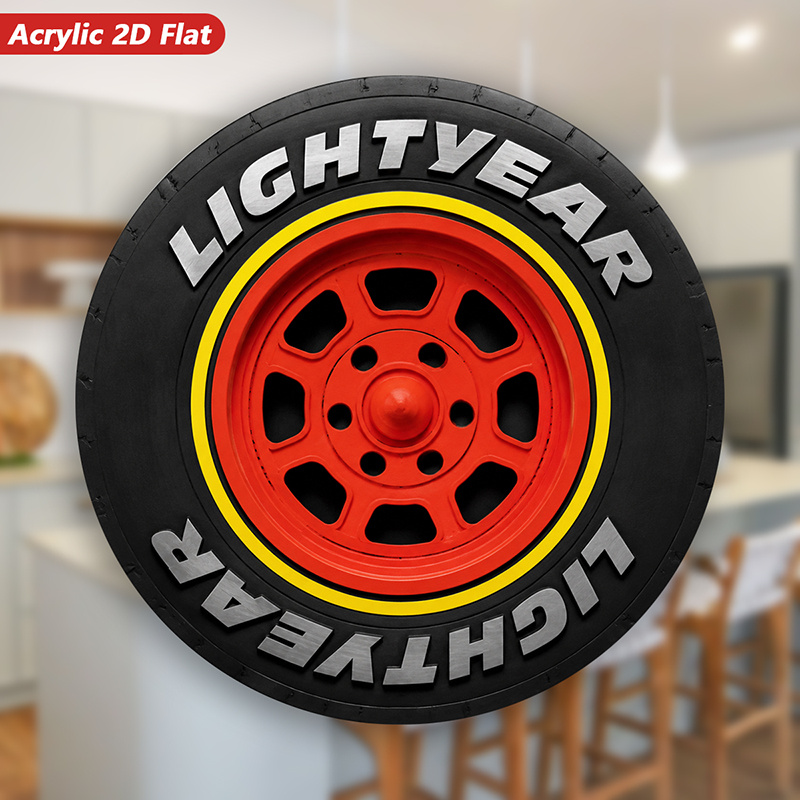 TEMU 2d Art Acrylic Round Magnetic Refrigerator Magnet, Lightyear Letters, Red Wheel , Black Tire Rim, Yellow Ring Decoration, Kitchen Decor, , Home,
